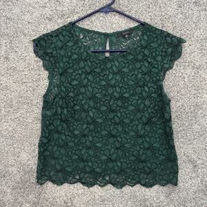 Talula Lace Top Womens XS Green Sleeveless Lined Scallop Hem Floral Boho Blouse